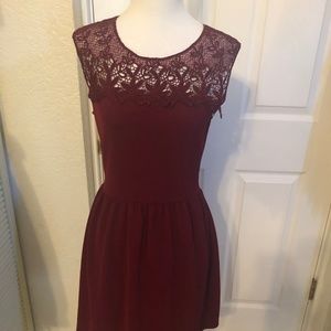 Maroon Dress with Lace Size S